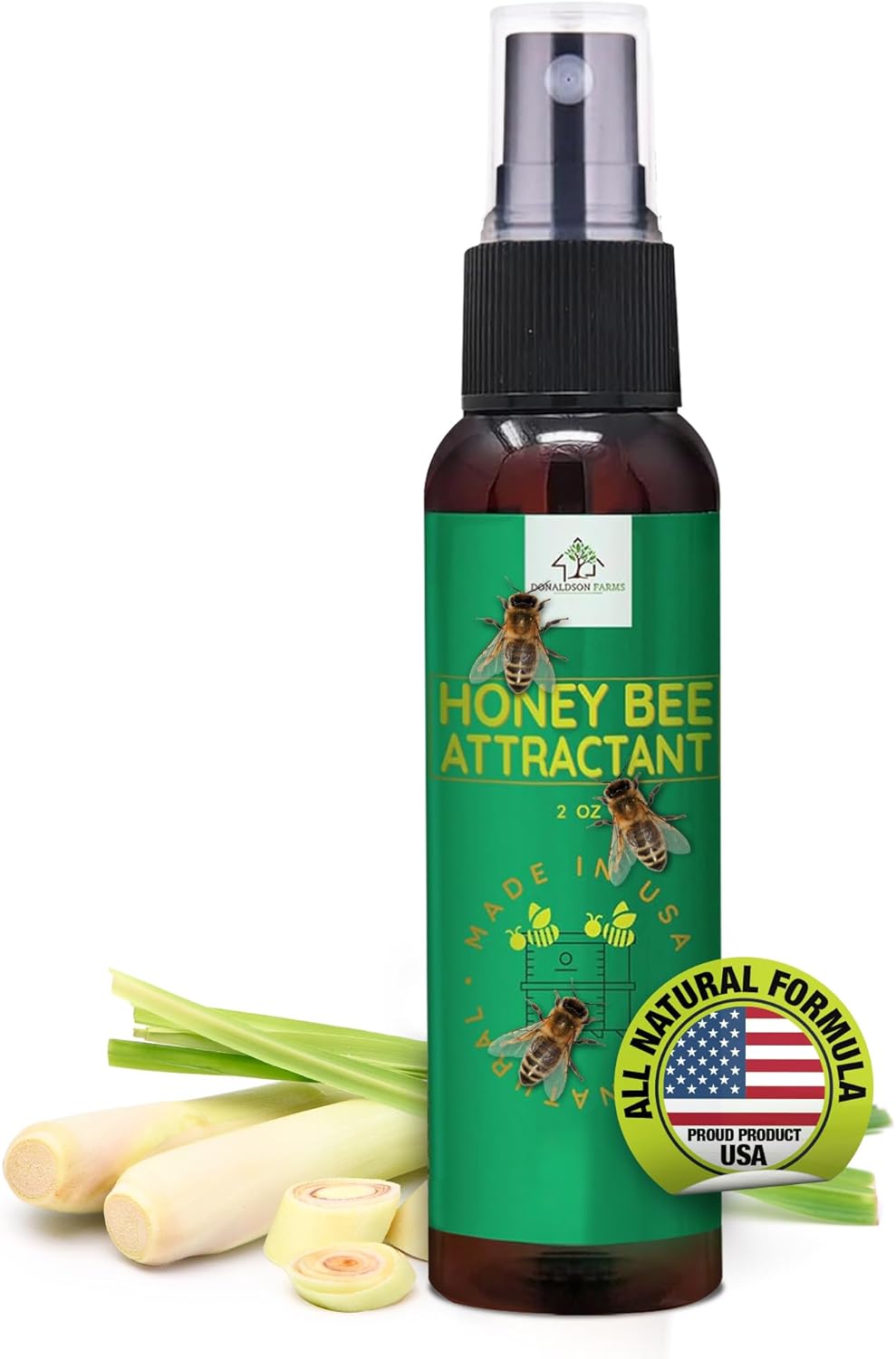 Honey Bee Attractant Spray - Bee Hive Lure for Gardens, Beehives, Flowers & Fruit Trees with Natural Lemongrass Oil Formula, Easy to Use for Beekeepers & Pollinator Support - 2 oz