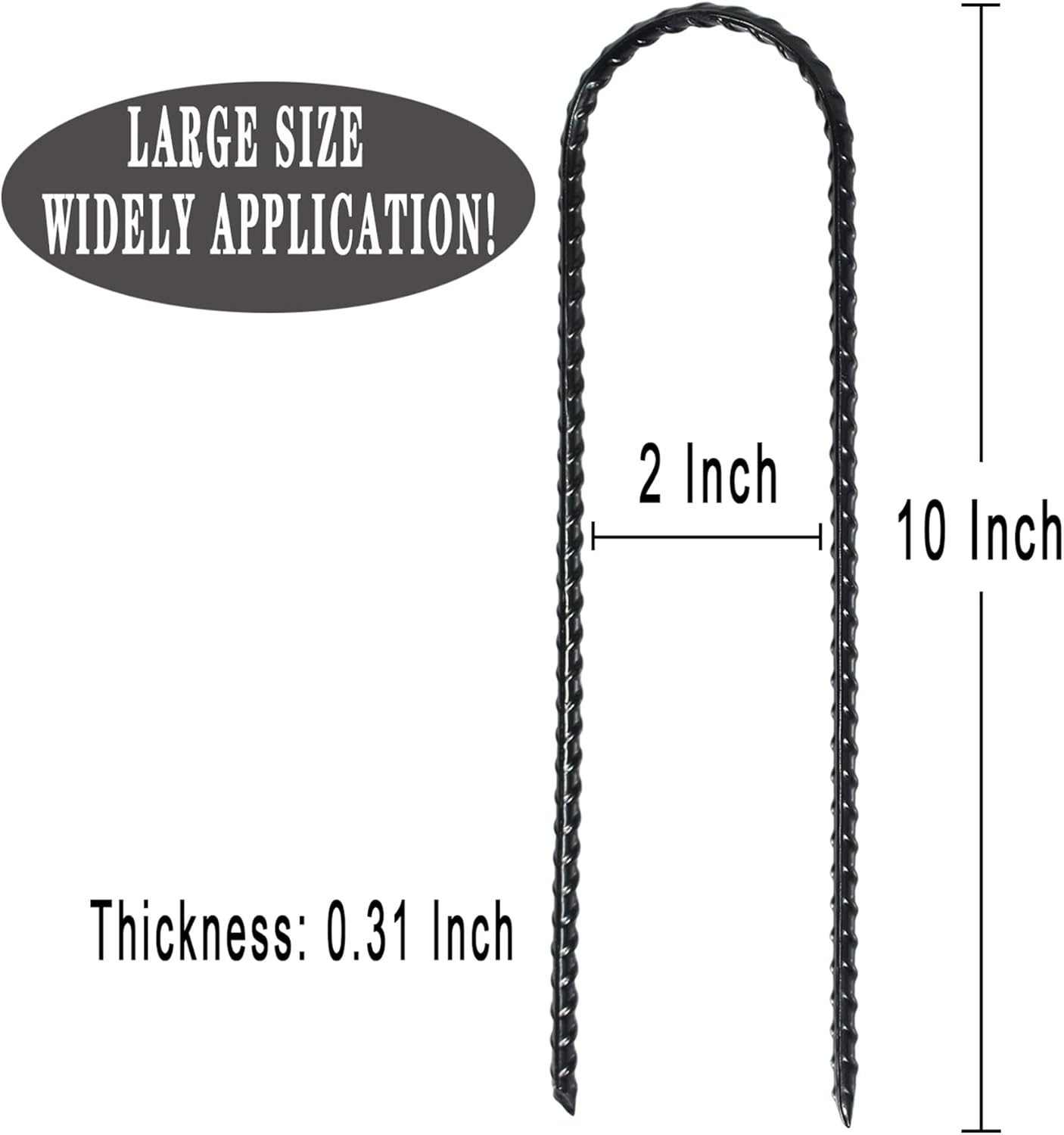 10"x2" Trampolines Wind Stakes Heavy Duty U Shape Galvanized Steel Trampoline Stakes Ground Anchors with Sharp End for Camping Tent, Garden Staples, Trampoline Pins (24)