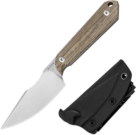 Kizer Mini Harpoon Fixed Blade Knife with Sheath, AEB-L Blade Hunting Knife with Micarta Handle, Camping Fixed Blade Small EDC knives for Hiking, Survival 1040S7