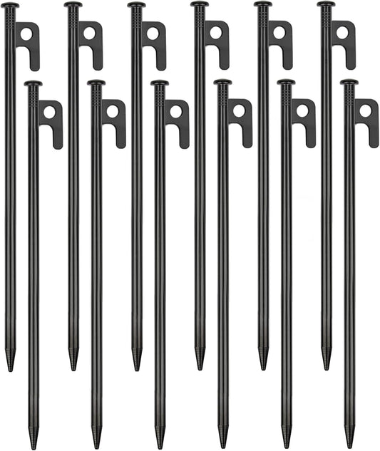 12 Pack Tent Stakes Heavy Duty Metal Tent Pegs for Camping Steel Tent Stakes 12 inch Unbreakable and Inflexible