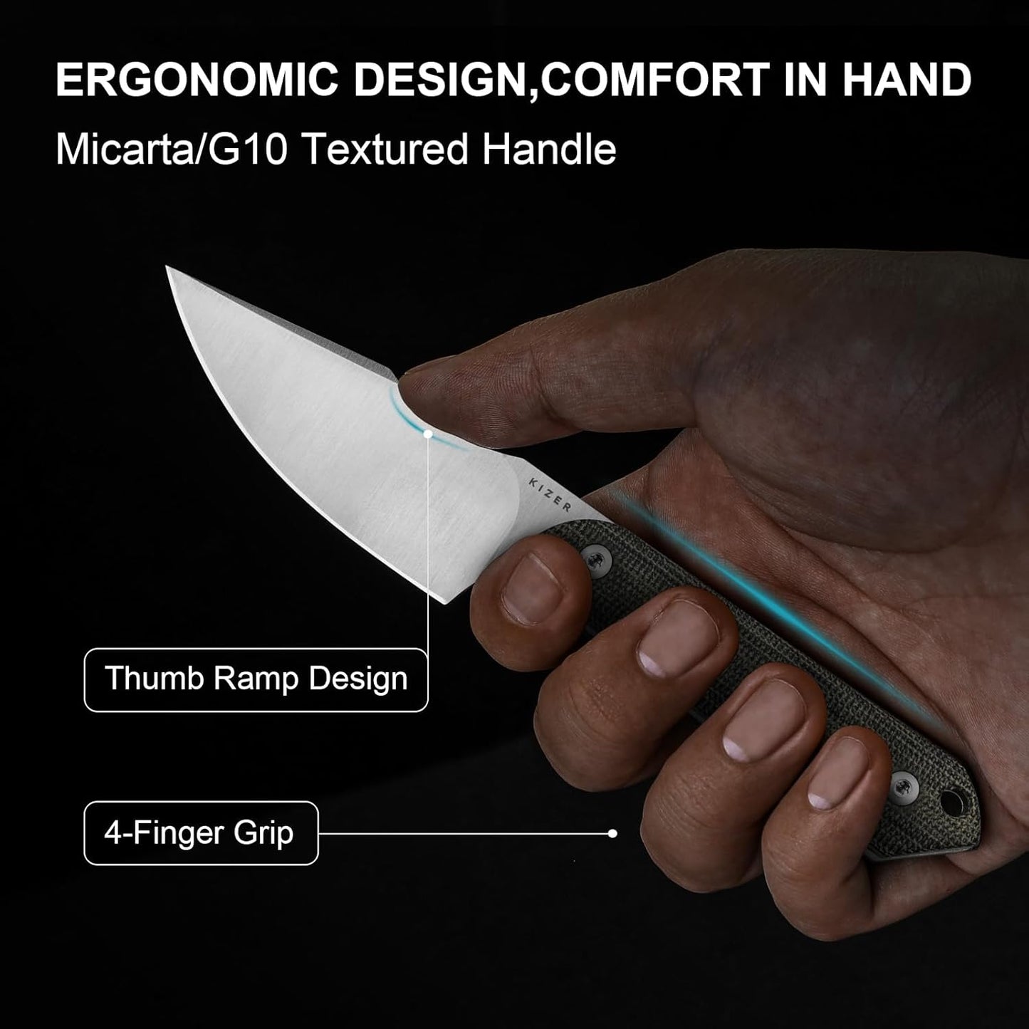 Kizer Mini Harpoon Fixed Blade Knife with Sheath, AEB-L Blade Hunting Knife with Micarta Handle, Camping Fixed Blade Small EDC knives for Hiking, Survival 1040SM2