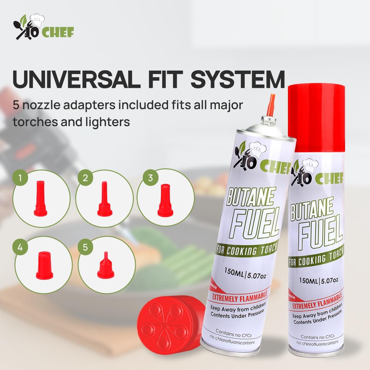 Jo Chef Butane Fuel Refill, Lighter Butane Fuel Canister, Butane Gas Refill for Kitchen Torch, Lighter, Brûlée Kitchen Blow Torch