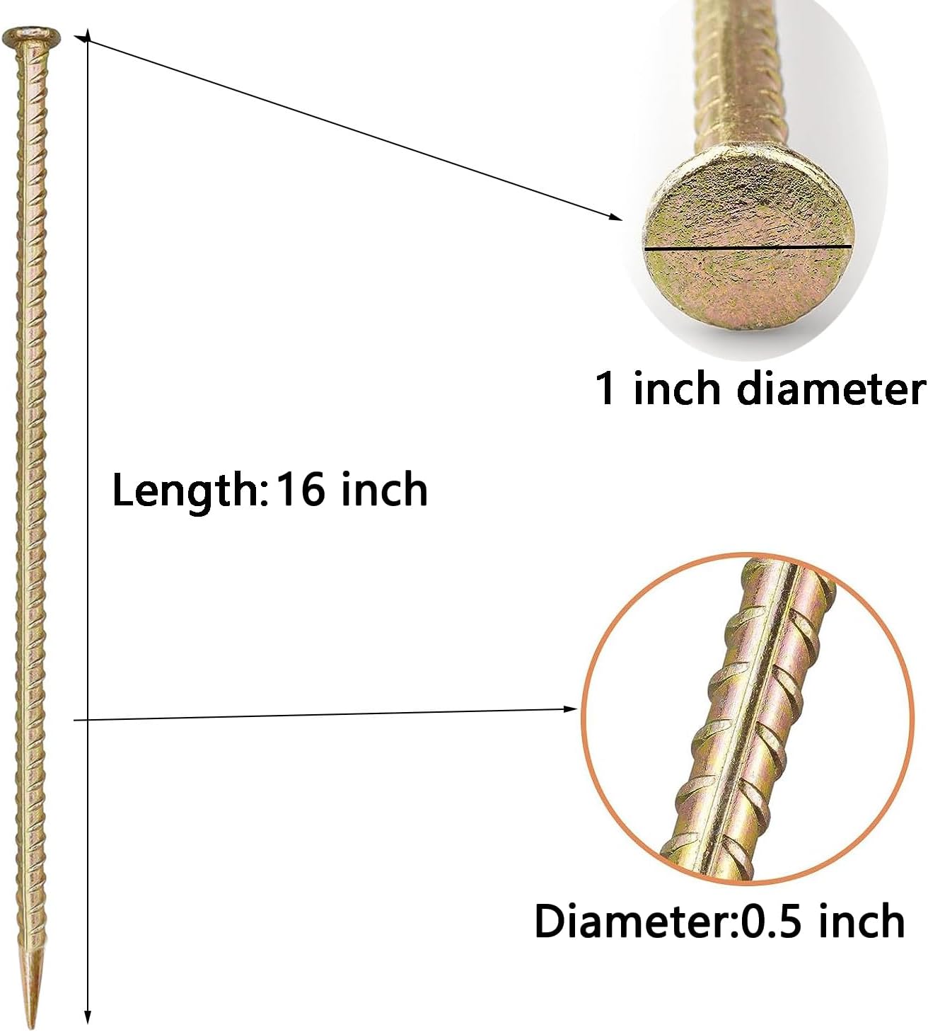 16 Inch Rebar Stakes (20 Pack)- 0.5 Inch Diameter Galvanized Steel Ground Anchors - Heavy Duty Plant Support Garden Stake for Speed Bump, Wheel Stop, Tent Stakes Metal Rebar Support