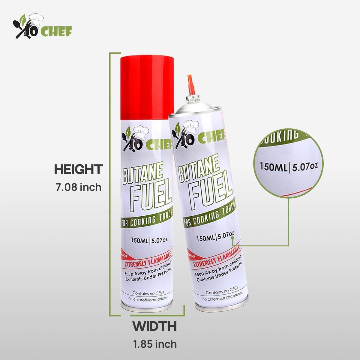 Jo Chef Butane Fuel Refill, Lighter Butane Fuel Canister, Butane Gas Refill for Kitchen Torch, Lighter, Brûlée Kitchen Blow Torch