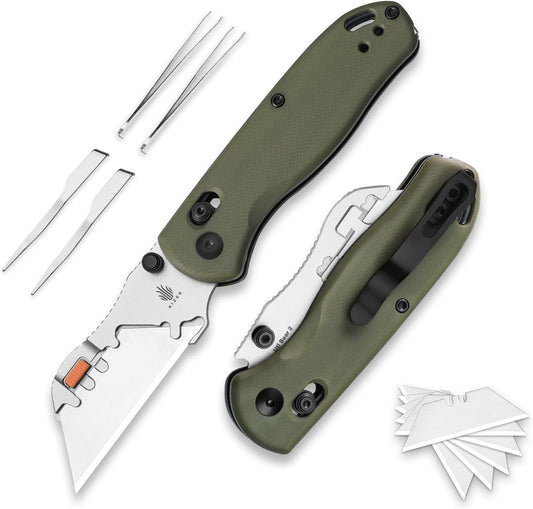 Kizer Uti Bear(Tool-Free Version) Folding Utility Knife, Quick Change Box Cutter EDC knife with 5PCS Razor Blades, Clutch Lock & Pocket Clip Small Pocket Knives for Men Women V3619JA6