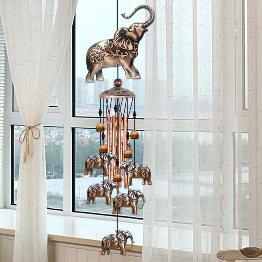 JUNQIU Elephant Wind Chimes, Elephant Gifts for Women, Copper Elephant Wind Chime for Outside Yard Garden Decor, Christmas Wind Chimes Gifts for Grandma Mom