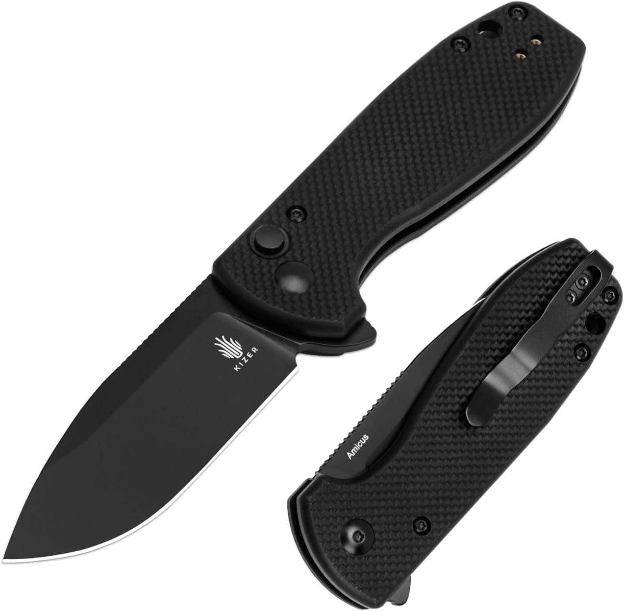 Kizer Amicus Small Pocket Knife, 2.95 Inches 9Cr18MoV Steel Blade, Black G10 Handle Folding EDC Knife L3002A1