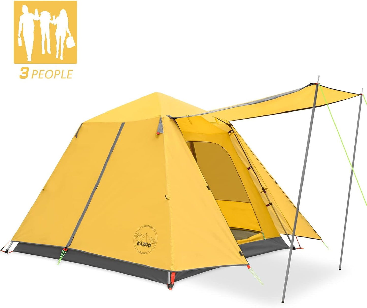KAZOO Camping Tents 3 Person Waterproof Instant Tents 3 People Cabin Tent Easy Setup with Sun Shade Automatic Aluminum Pole