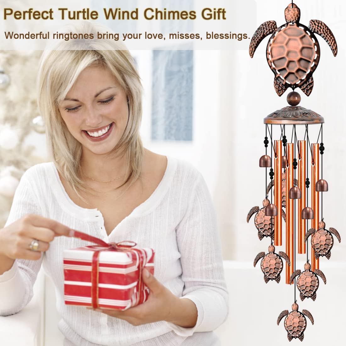 JUNQIU Turtle Wind Chime,Sea Turtle Gifts for Women,Wind Chimes for Outside,Turtle Decor for Outdoor Garden Yard Home, Turtles Gifts for Turtle Lovers,Beach Wind Chimes for Outside with S Hook