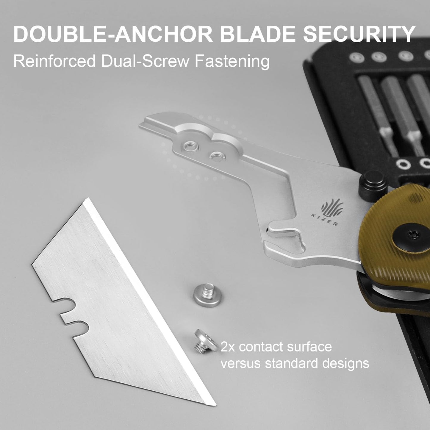 Kizer Drop Bear(Dual-screw Version) Folding Utility Knife, Clutch Lock Box Cutter EDC Pocket knife with 10PCS Razor Blades, Pocket Knives with Pocket Clip for Men Women V3619JA4