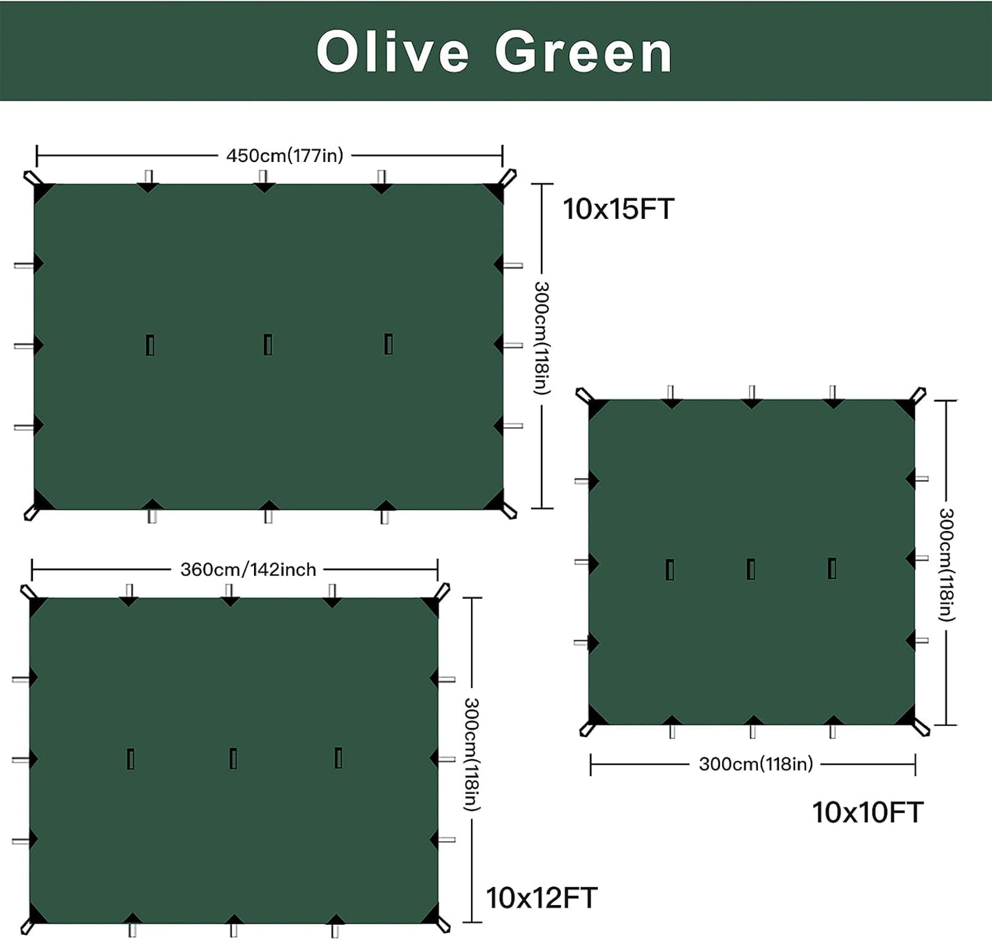 KALINCO Waterproof Camping Tarp, 10X12FT Hammock Rain Fly Tent Tarp, Multifunctional Tent Footprint, Lightweight and Compact for Backpacking, Hiking (Green-10X12FT)