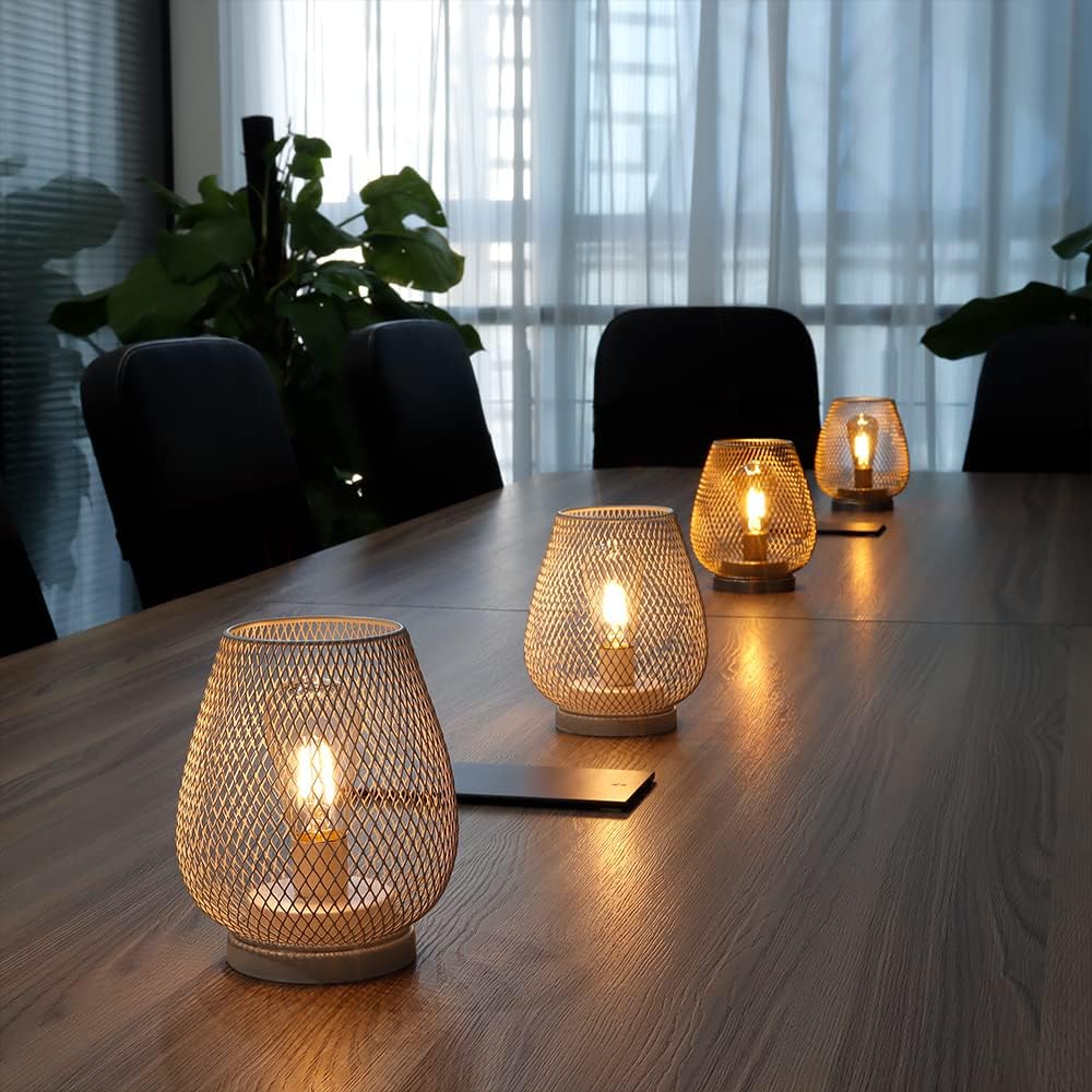 JHY DESIGN Set of 2 Metal Cage LED Lantern Battery Powered Cordless Accent Light with LED Great for Weddings Parties Patio Events for Indoors Outdoors(Silver)