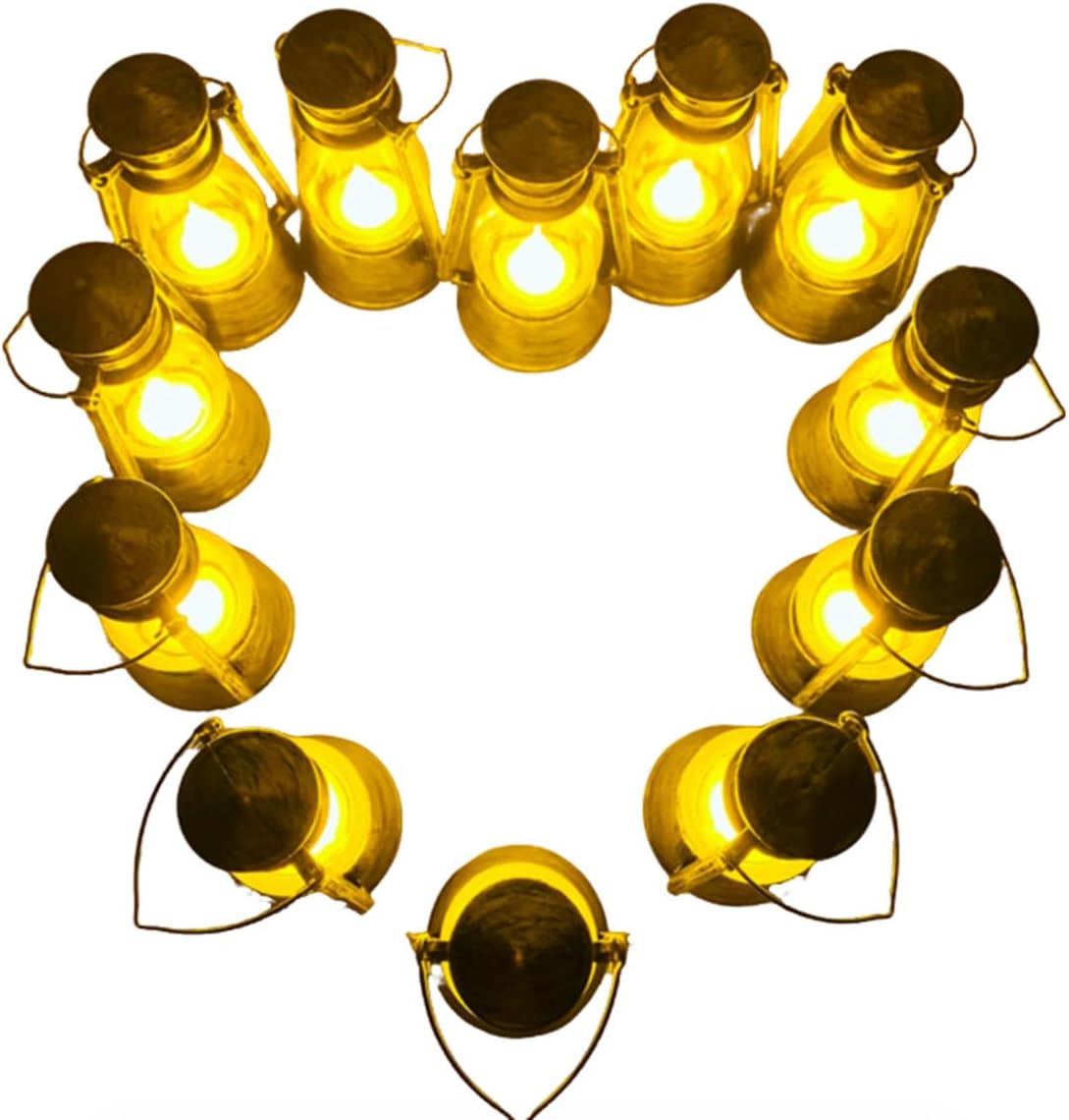 12 Pack Mini Lantern for Little Cowboy Centerpieces Tables Ideas Western Party Favor Decorations Wedding Decor Camping with 4inch Flickering LED Candle, Vintage Table Toppers Decorative