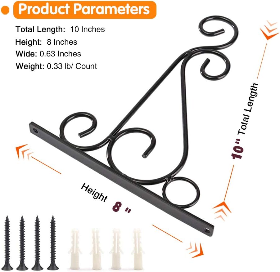 KABB Pack of 2 Black Iron Outdoor Hanging Brackets Wall Hooks for Bird Feeder Lanterns Wind Chimes with Screws
