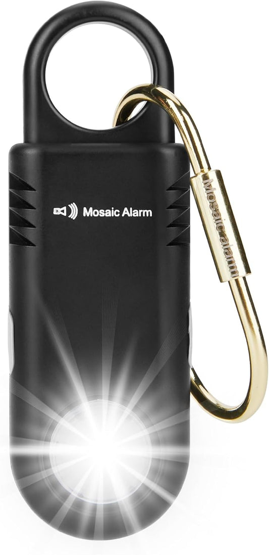 135dB Rechargeable Personal Safety Alarm Strobe Light Non Slip Grip Keychain Siren for Women Students. Emergency Mutual SOS Paging Alerts Loud Sound Flashlight Hiking Bear Alarm. Black