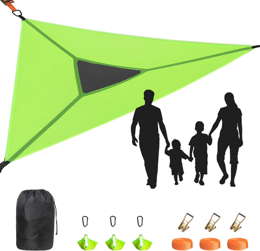 10ft Triangle Hammock Tent for Camping - Extra Large 1101lb Capacity, w/Ratchet Straps & Storage-Green