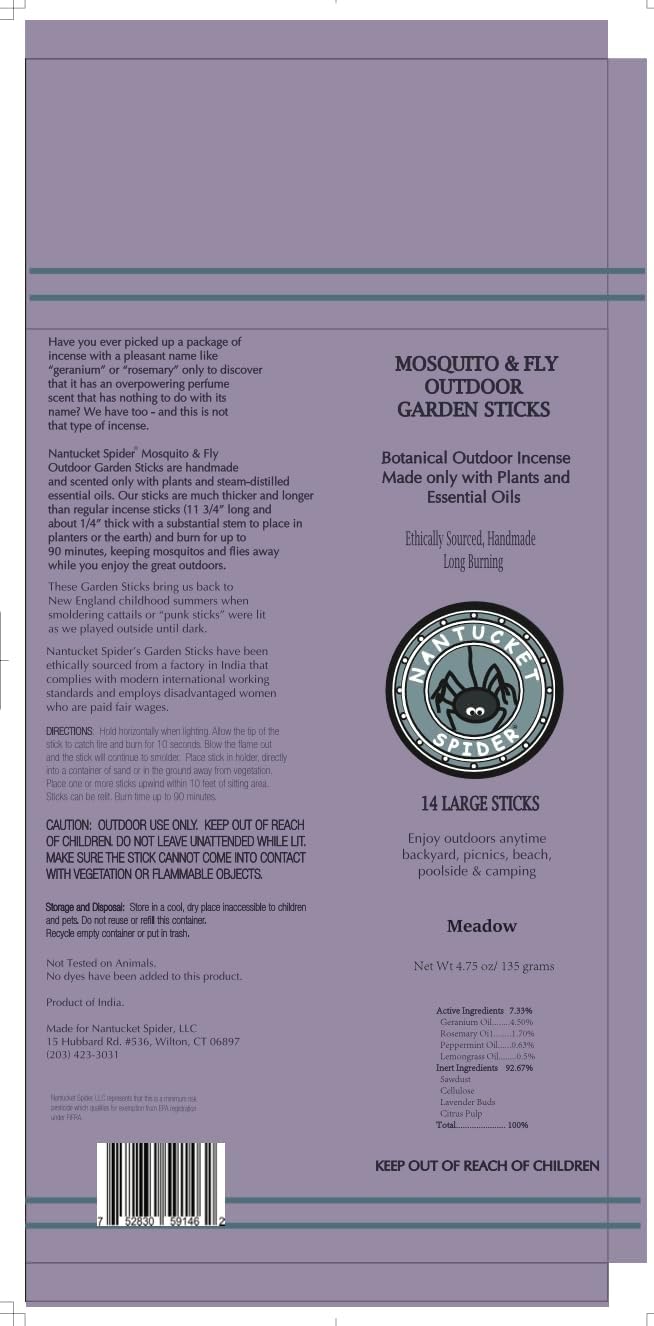 Nantucket Spider Mosquito Sticks and Holder | Mosquito Repellent Sticks 14 Pack and Holder | Repels Mosquitoes & Flies | Long Lasting | Meadow Scent