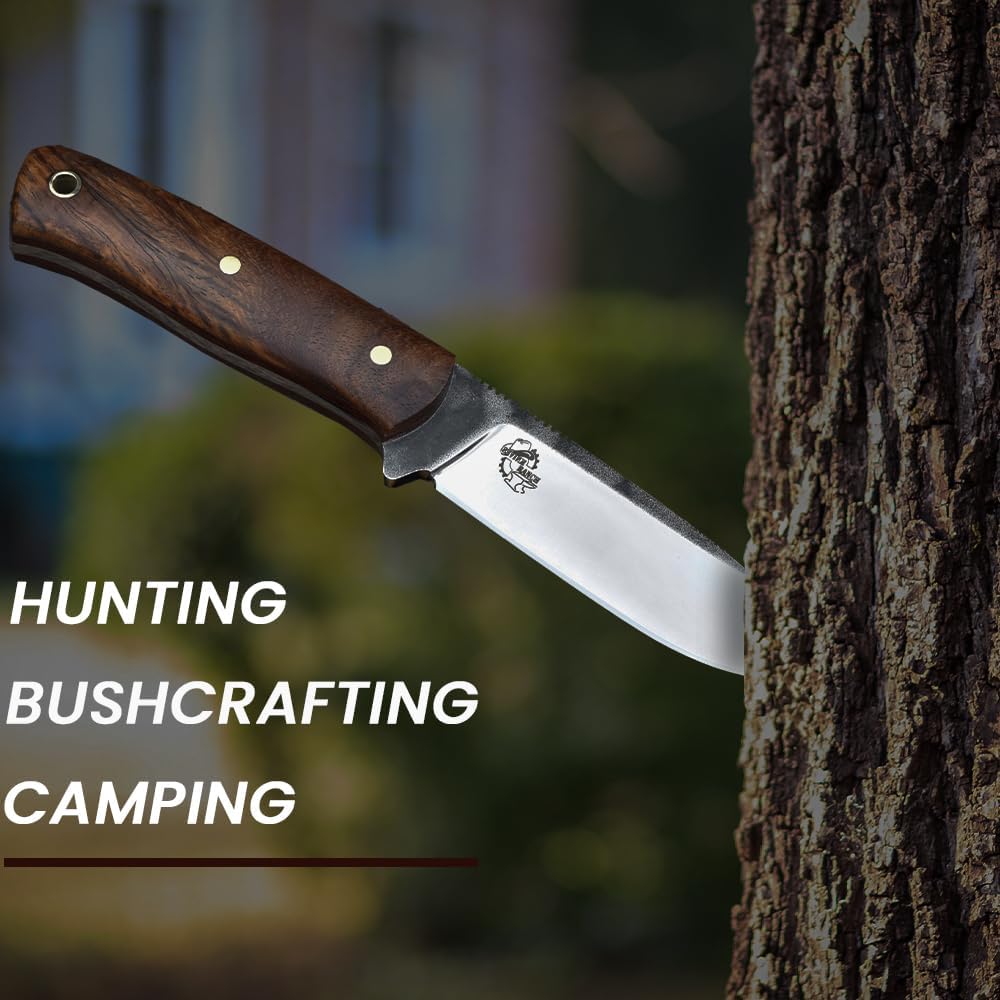 Knives Ranch Camper One | 8 inch horizontal Carry Bushcraft, Camping, Hunting & Outdoors Knife | High Carbon SS 440-C | 59 Hardness | Cowboy Style Dual Carry Sheath (Camper One 3090-SS-IRW)