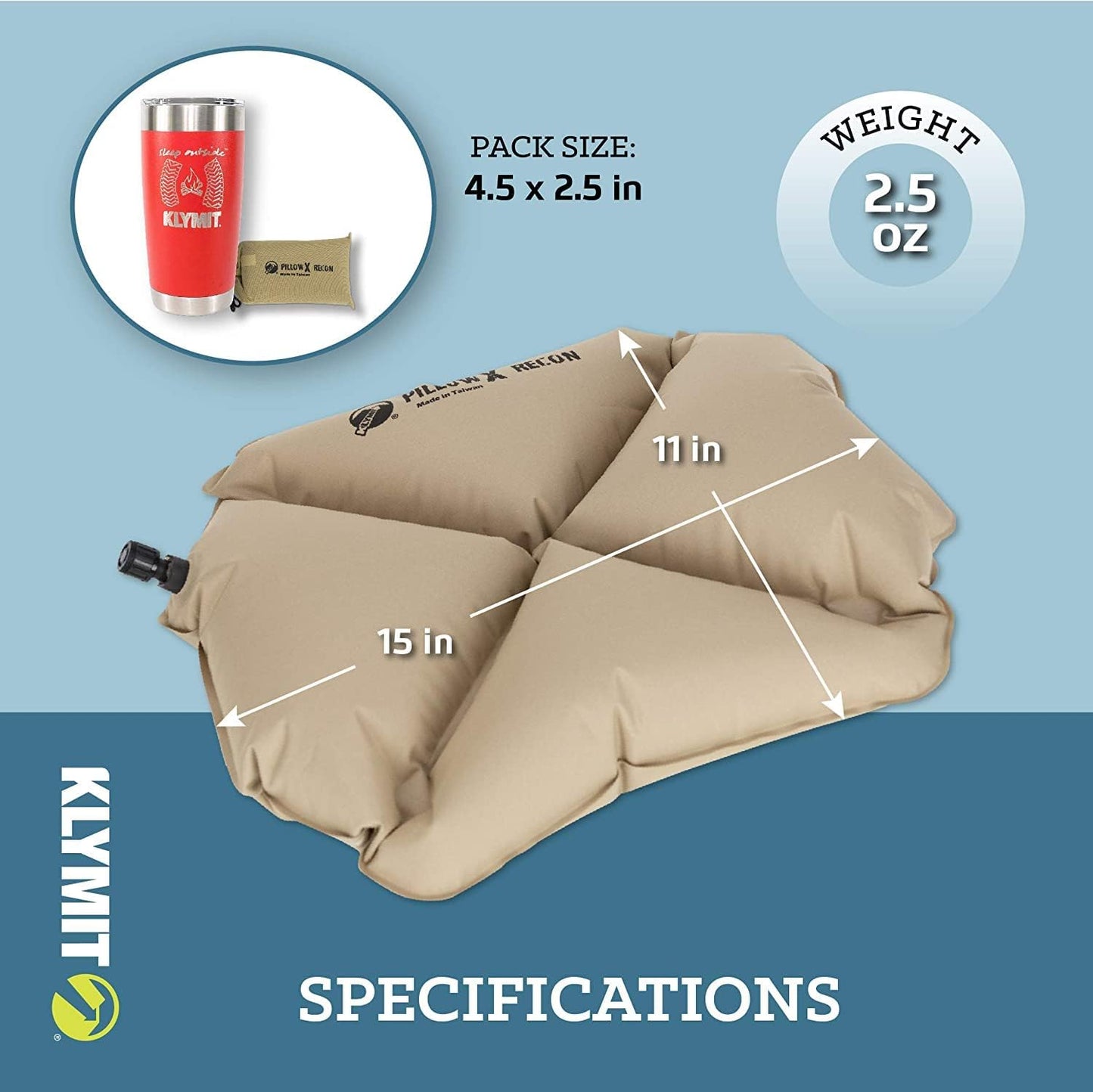 Klymit Pillow X Travel Pillow, Lightweight Inflatable Hybrid Airplane, Backpacking, Hammock, and Camping Pillow