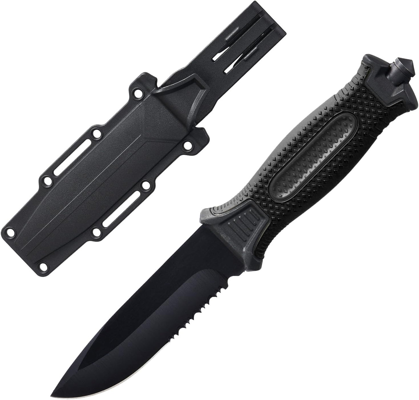 10" Fixed Blade Tactical Knives with Sheath and Clip, Stainless Steel Survival Hunting Bushcraft Full Tang Non-Slip Handle Knife for Camping, Hunting, Adventure, Outdoors, EDC, Black