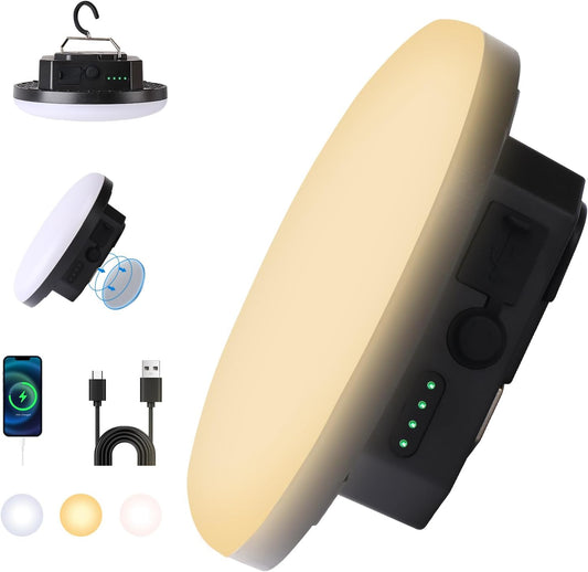 10000mAh Rechargeable Tent Light 3 Color Lighting Modes, 4000LM LED Portable Camping Lantern, IPX5 Waterproof, 30W Hanging Tent Light with Magnet, for Emergency & Gift