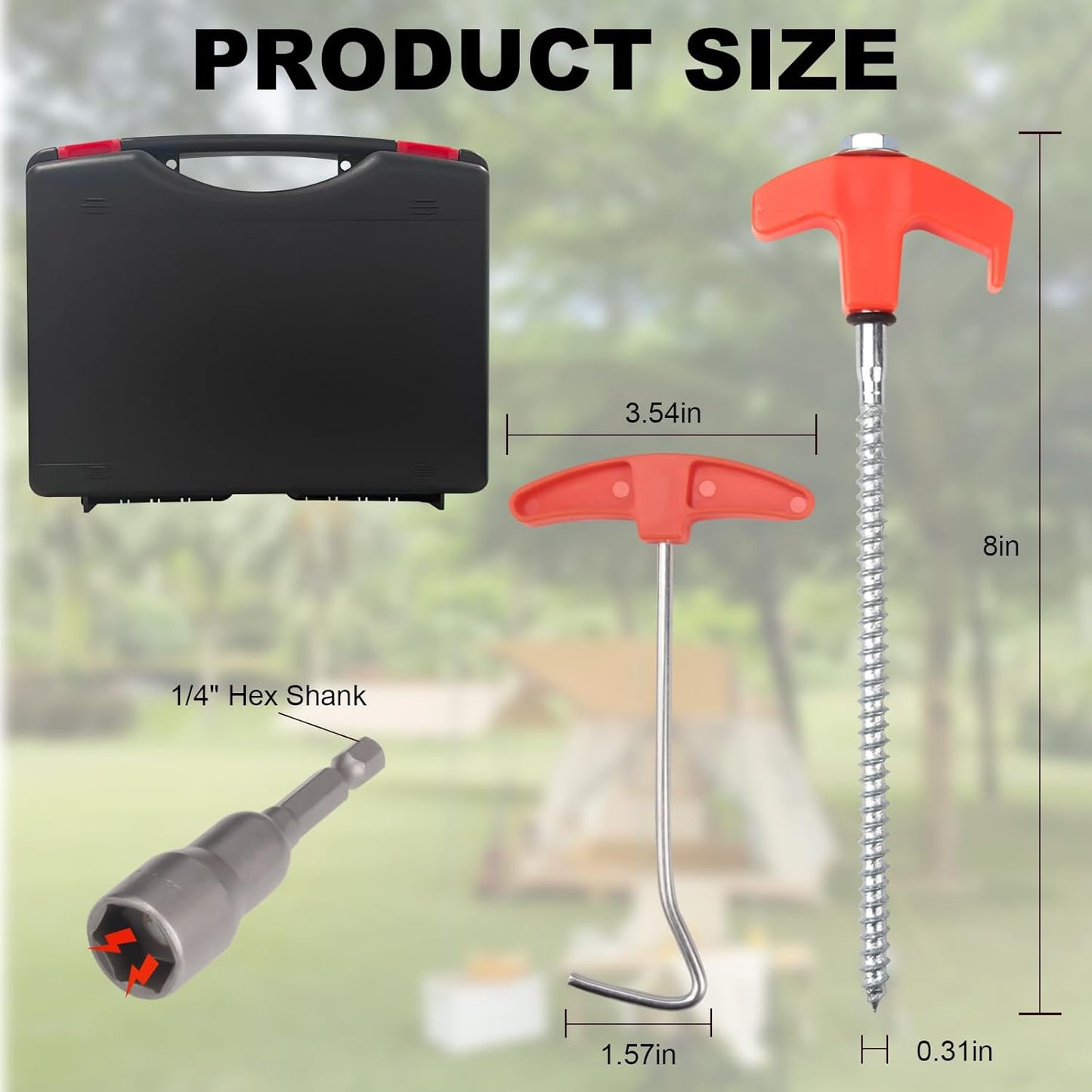 12 Pcs Tent Stakes Heavy Duty, 8 inch Ground Anchors Screw in, Screw in Tent Stakes, Camping Stakes with Storage Box, Threaded Tent Spikes with Hex Head Driver and Stake Puller, Ground Stakes