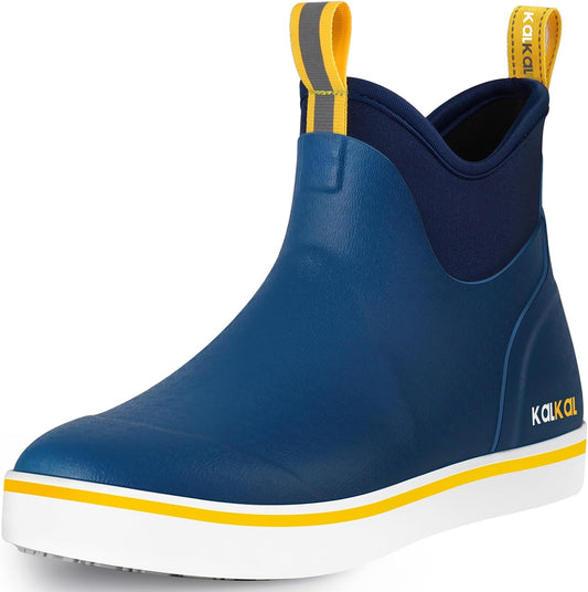 Kalkal Men's Deck Boots, Waterproof Fishing Rain Boots with High Traction, Men's Rubber Boots For Gardening Fishing Boating Camping Sailing