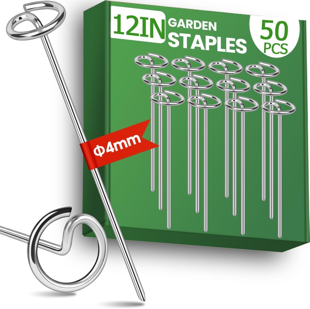 12in Landscape Fabric Pins, Bold 8 Gauge Galvanized Steel Garden Staples, Tent Stakes Landscape Fabric Staples Yard Stakes for Decoration Weed Barrier (50 X 12in)