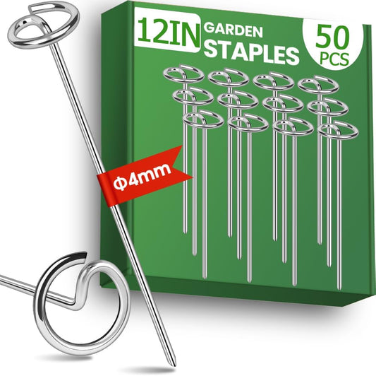 12in Landscape Fabric Pins, Bold 8 Gauge Galvanized Steel Garden Staples, Tent Stakes Landscape Fabric Staples Yard Stakes for Decoration Weed Barrier (50 X 12in)
