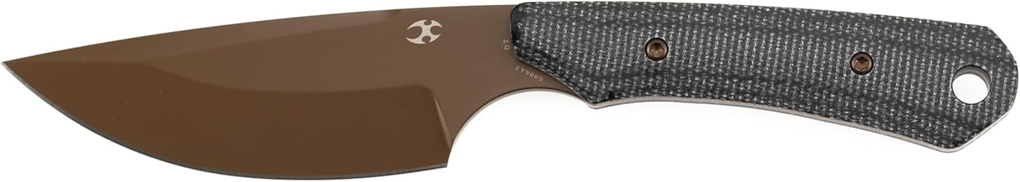 KANSPET Flank Fixed Blade Knife, 3.69" Rose Gold Coated Sharp D2, Black Micarta Ergonomics Handle, Adjustable Kydex Sheath for EDC Hunting Survival Camping G006A3