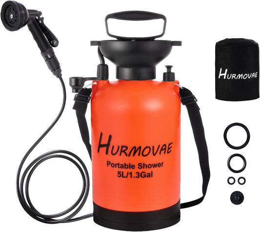1.3 Gallon/5L Portable Shower–10 Spray Modes, Nylon Insulated Sleeve & No Electric Needed, Beach Shower for Surfing, Travel & Hiking, Portable Water Sprayer, Orange
