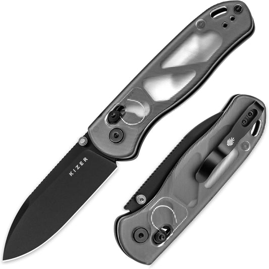 Kizer Drop Bear EDC Pocket Knife, 2.97” Nitro-V Blade Acrylic Handle Folding Knife with Thumb Stud Opener, Clutch Lock EDC Knives for Men Women Gift V3619A9