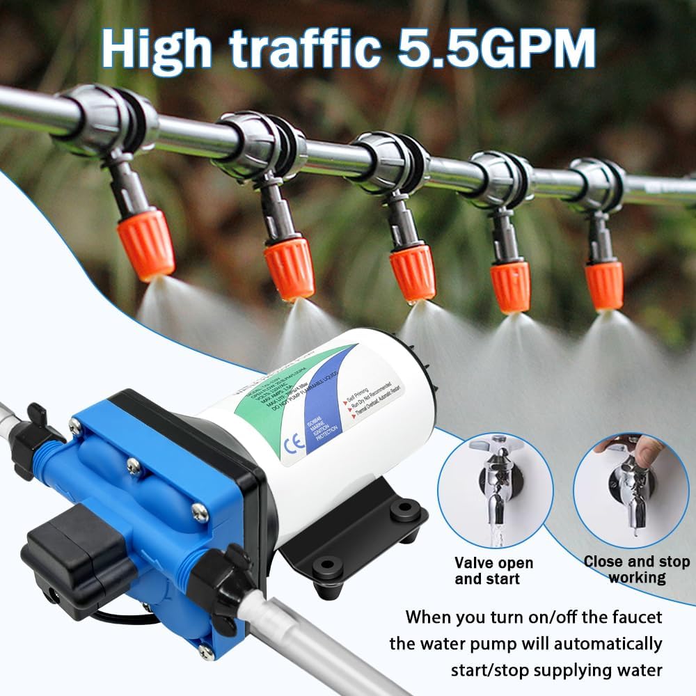 110V Electric High Pressure Water Pump with Diaphragm, Inline Water Transfer Pump, Camper Water System, On-Demand Water Pressure Booster Pump for Garden Hose & Water Pumps"