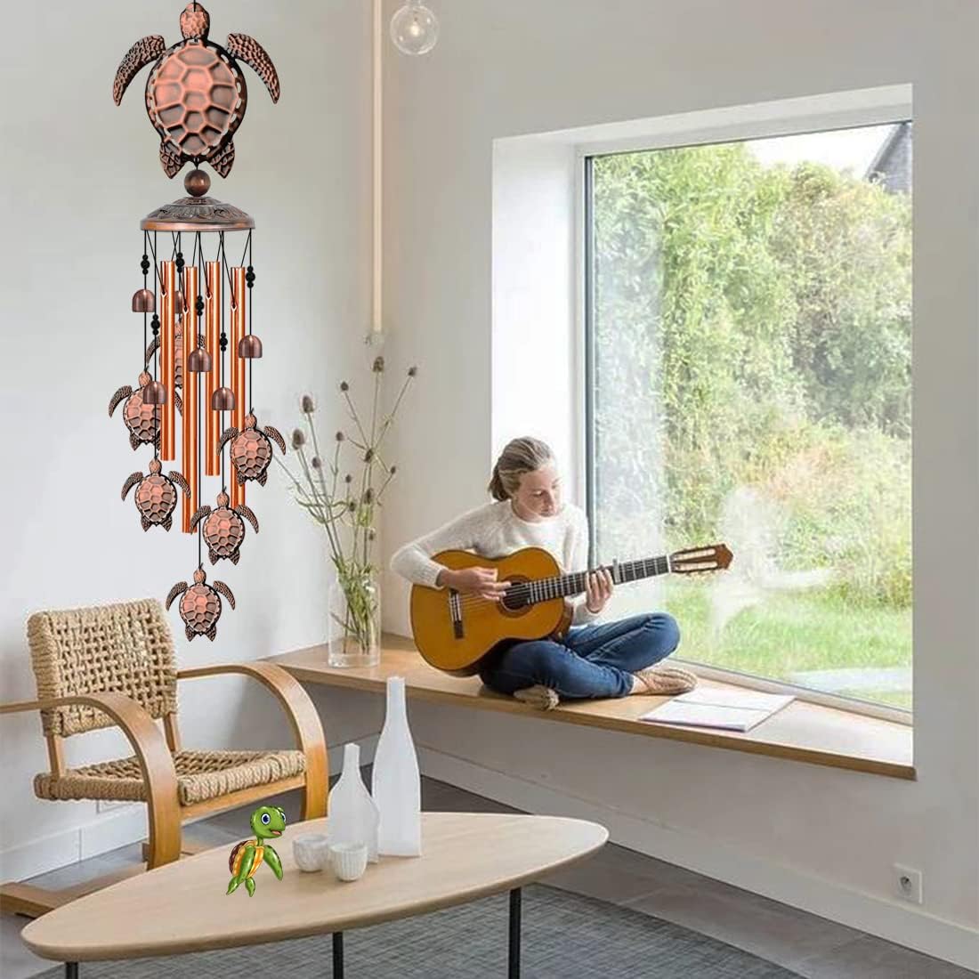 JUNQIU Turtle Wind Chime,Sea Turtle Gifts for Women,Wind Chimes for Outside,Turtle Decor for Outdoor Garden Yard Home, Turtles Gifts for Turtle Lovers,Beach Wind Chimes for Outside with S Hook