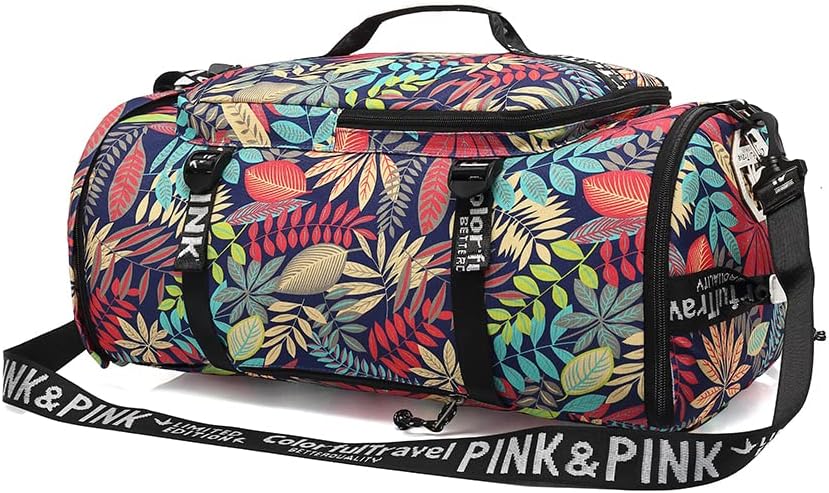 Kalesi Floral Gym Duffle Bag Backpack 4 ways for Women Waterproof with Shoes Compartment for travel Sport Hiking laptop Lightweight