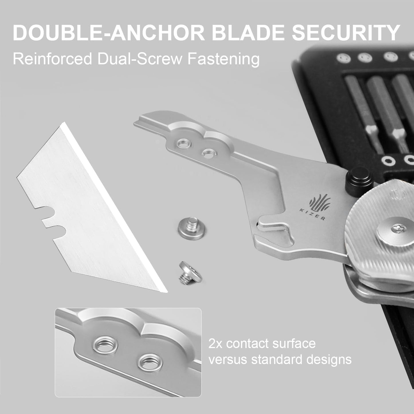 Kizer Drop Bear(Dual-screw Version) Folding Utility Knife, Clutch Lock Box Cutter EDC Pocket knife with 10PCS Razor Blades, Pocket Knives with Pocket Clip for Men Women V3619JA5