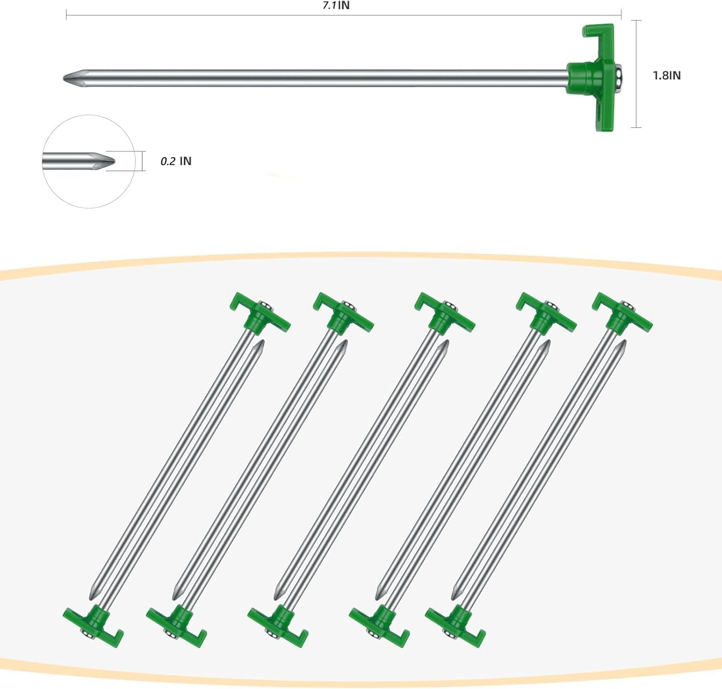 12PCS Tent Stakes, Camping Stakes,AVOFOREST 7.1inch Non-Rust Metal Tent Pegs Ground Stakes Tent Spikes Camping,Garden,Hiking Green