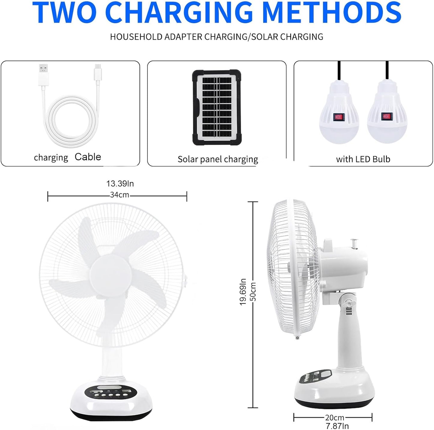 12 inch New Update Rechargeable Solar Powered Fan,14400mAh AC DC Portable Camping PowerBank 12 Inch Oscillating Tabletop Fan with Led Night Light for Home Office Outdoor Camping Tent Traving (1)
