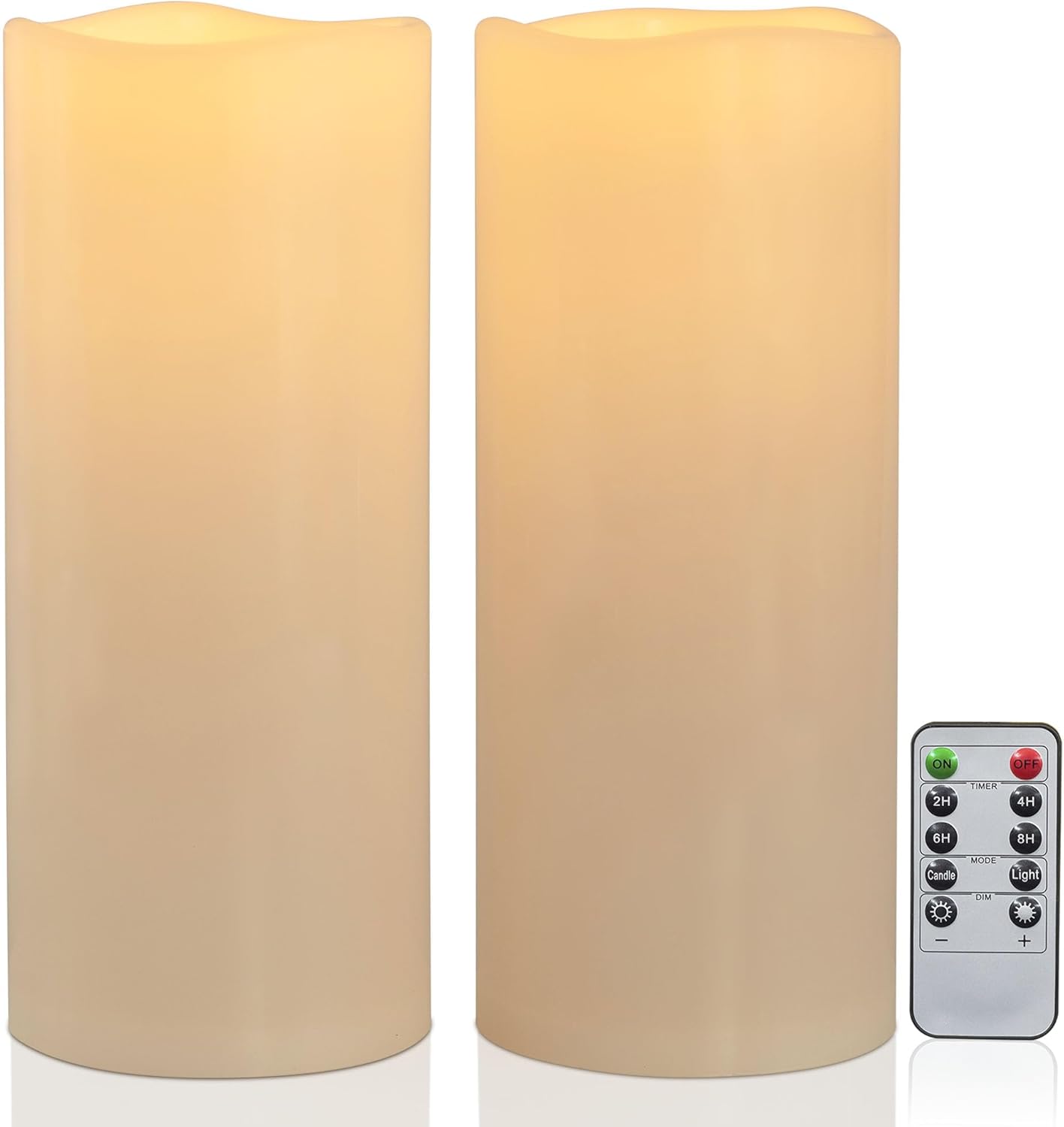 12" x 5" Waterproof Extra Large Outdoor Flameless Candles Battery Operated LED Flickering Pillar Candles with Remote for Indoor Outdoor Lanterns, Long Lasting, Ivory White Large, Set of 2