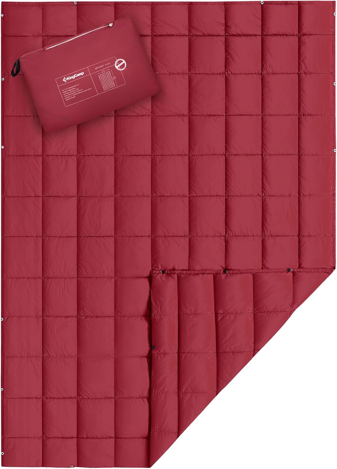 KingCamp Ultralight Camping Blanket, Packable Down Alternative Puffy Wearable Blankets Weatherproof Warm Package Quilt with Snap Buttons for Outdoor Hiking Travel, Picnic Stadium, (69" x 53" Crimson)
