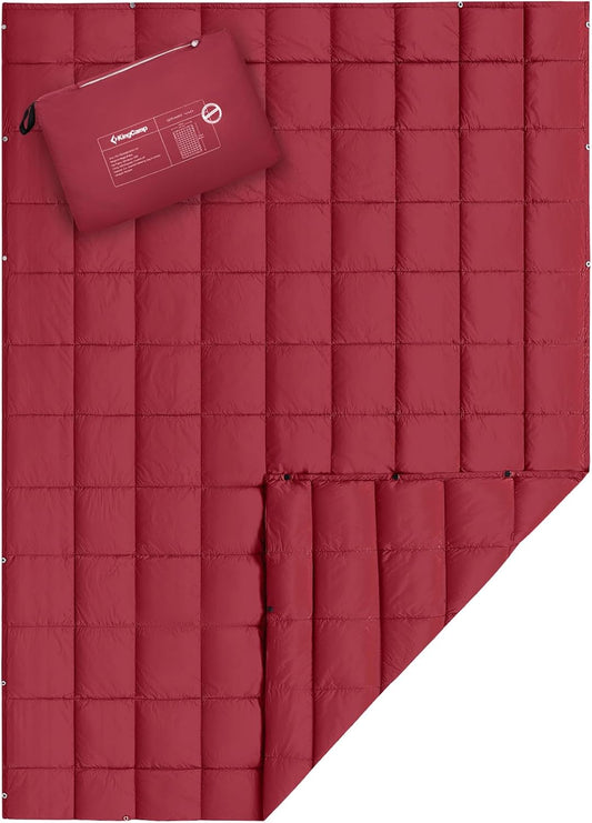 KingCamp Ultralight Camping Blanket, Packable Down Alternative Puffy Wearable Blankets Weatherproof Warm Package Quilt with Snap Buttons for Outdoor Hiking Travel, Picnic Stadium, (69" x 53" Crimson)