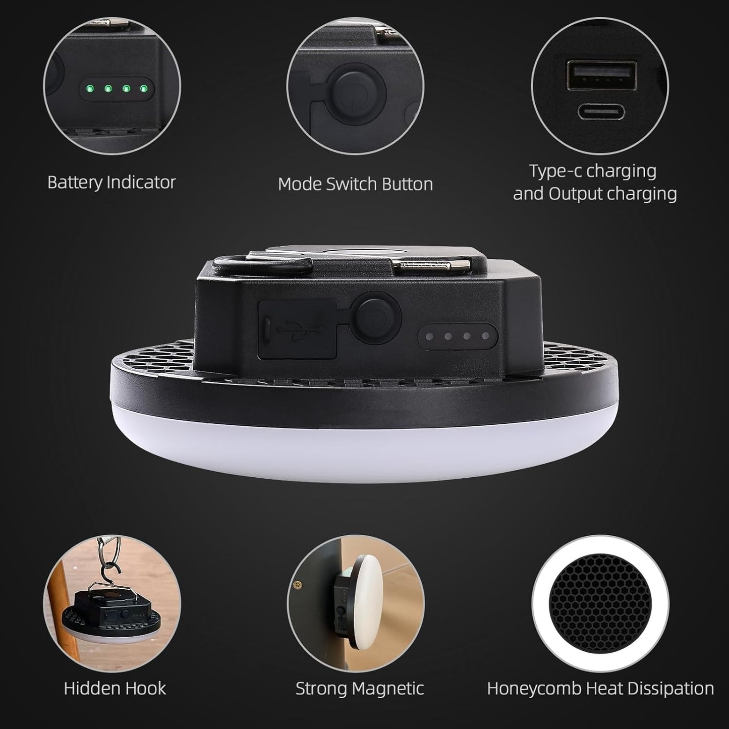 10000mAh Rechargeable Tent Light 3 Lighting Modes, 4000LM LED Portable Camping Lantern, IPX5 Waterproof, 30W Hanging Tent Light with Magnet, for Emergency & Gift