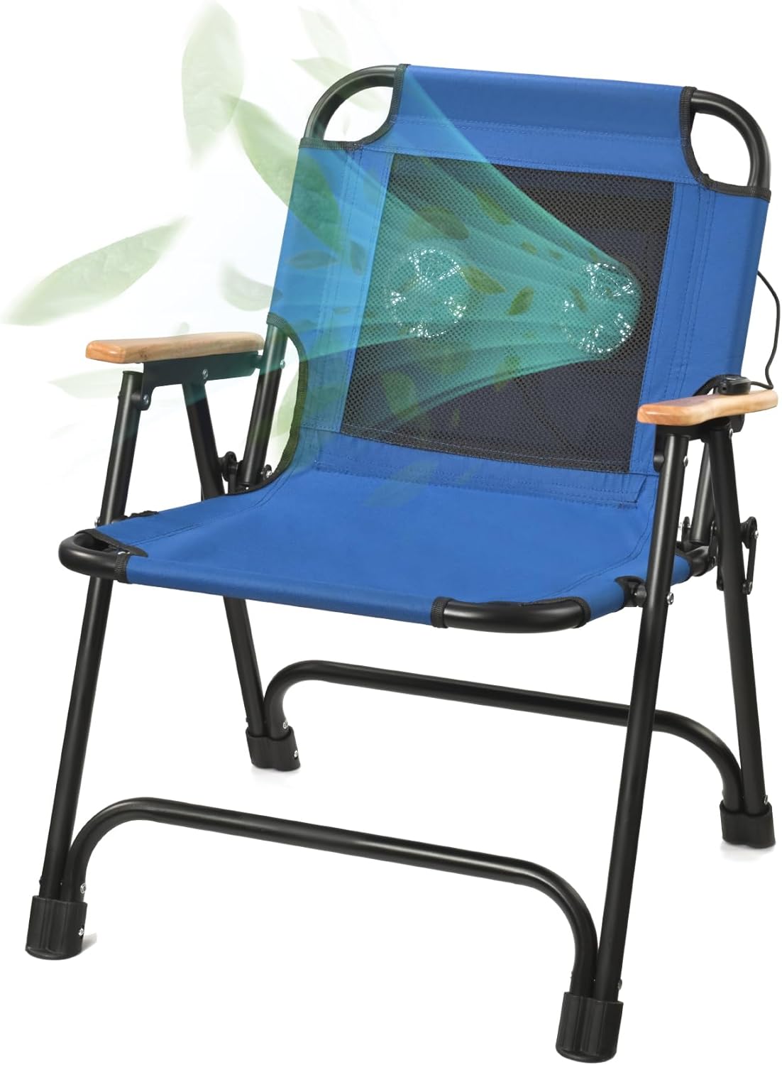 KNINE OUTDOORS Foldable Beach Chair Camping Chair with Fan, with USB-Powered Cooling System, for Camp, Beach, Fishing (Blue)