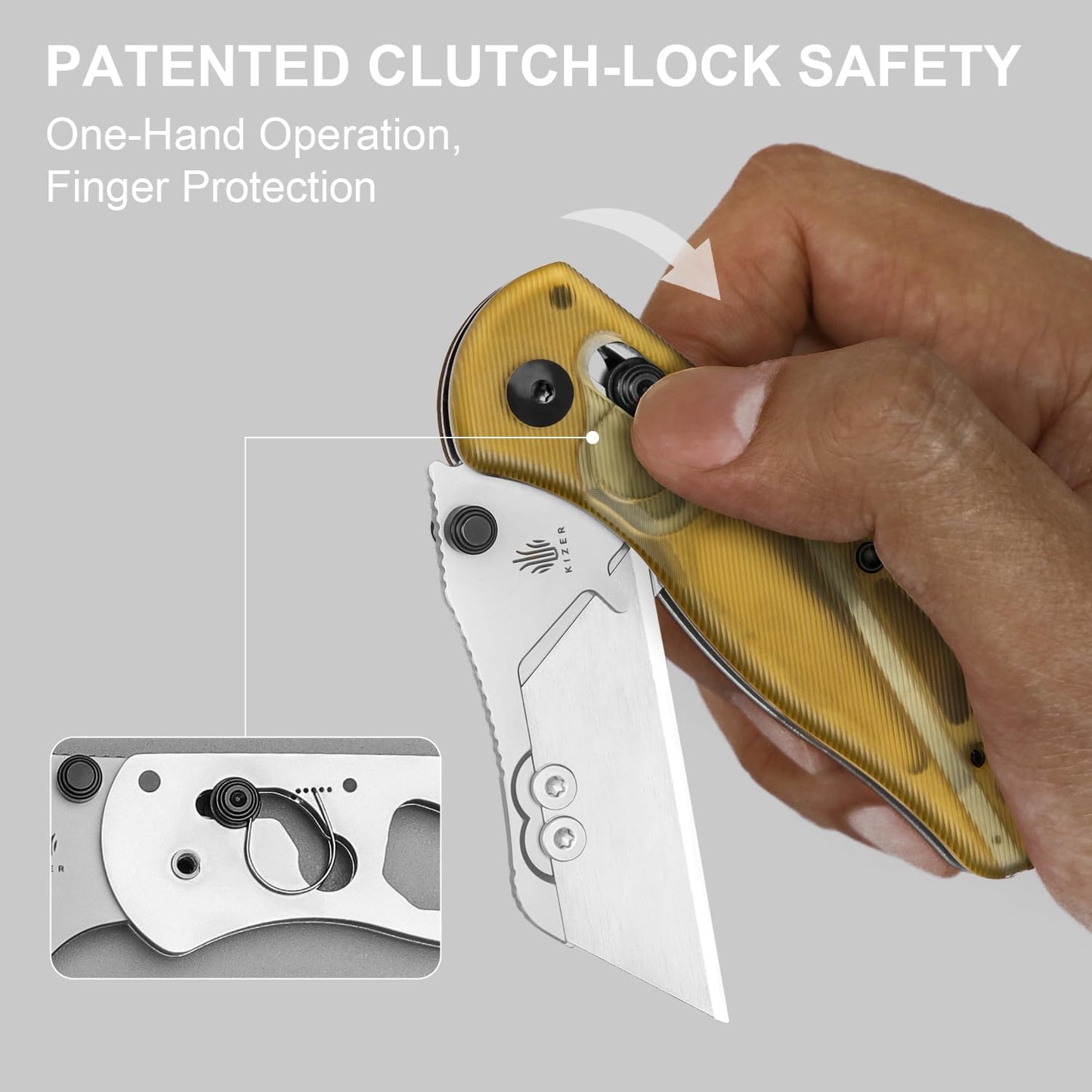 Kizer Drop Bear(Dual-screw Version) Folding Utility Knife, Clutch Lock Box Cutter EDC Pocket knife with 10PCS Razor Blades, Pocket Knives with Pocket Clip for Men Women V3619JA4