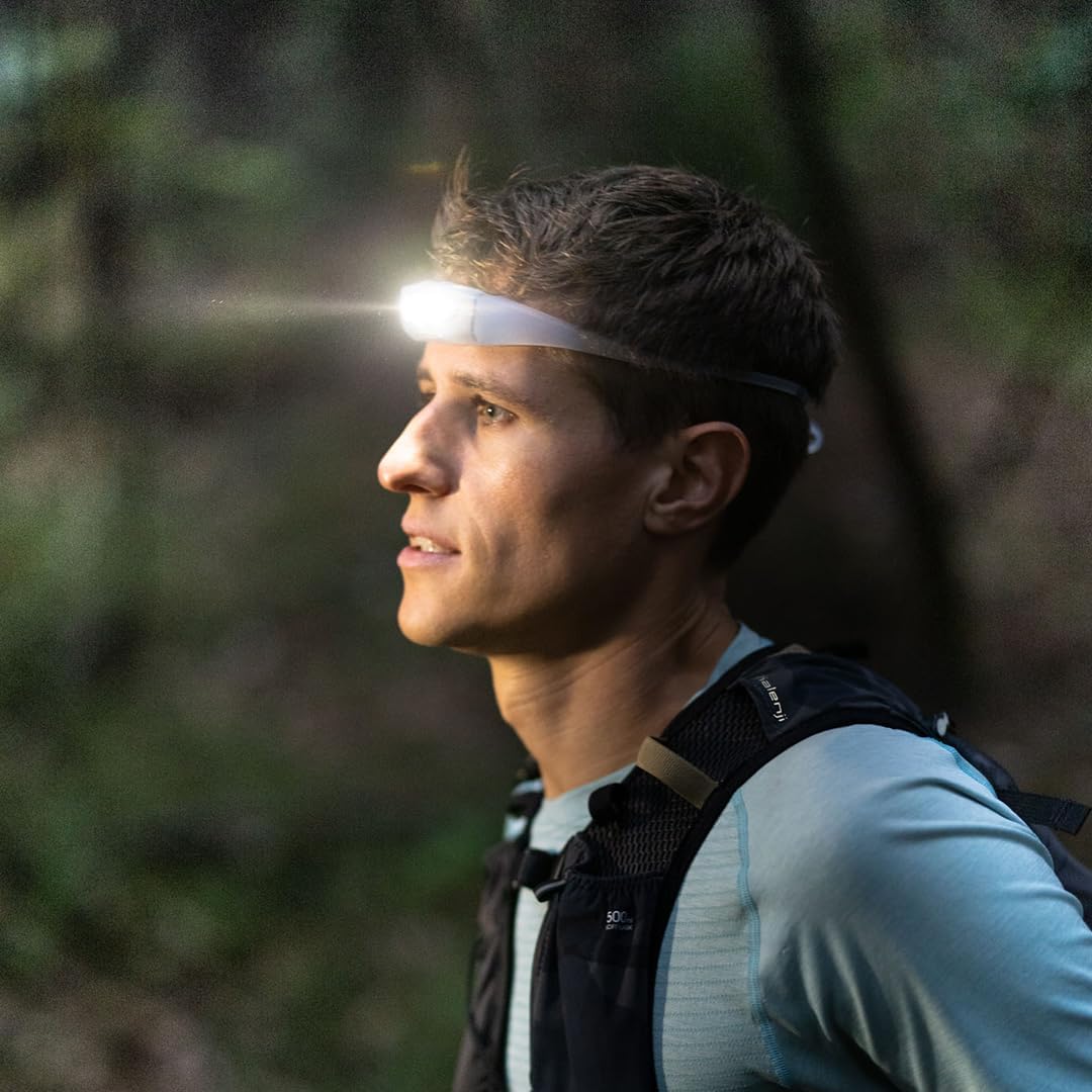 KNOG Bandicoot Run 250 USB Rechargeable LED Headlamp - Bright 40m Beam, Red Halo Mode, IP67 Waterproof Camping Headlamp - Comfortable Anti-Odor Silicone Strap for Running, Blue