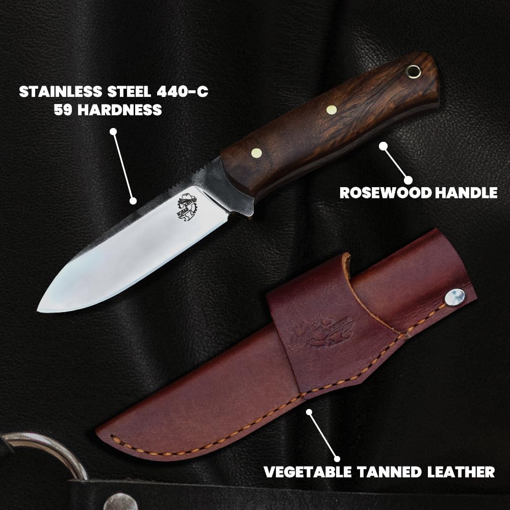 Knives Ranch Camper One | 8 inch horizontal Carry Bushcraft, Camping, Hunting & Outdoors Knife | High Carbon SS 440-C | 59 Hardness | Cowboy Style Dual Carry Sheath (Camper One 3090-SS-IRW)