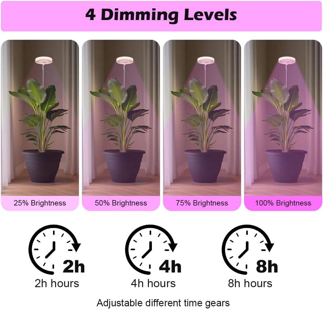 11 Inch Plant Pots with 2 x LED Grow Lights for Indoor Plants and 1 x Soil Moisture Meter - Complete Indoor Plant Care Set, 2 Pack Flower Pots with Drainage Holes and Plug, Gray