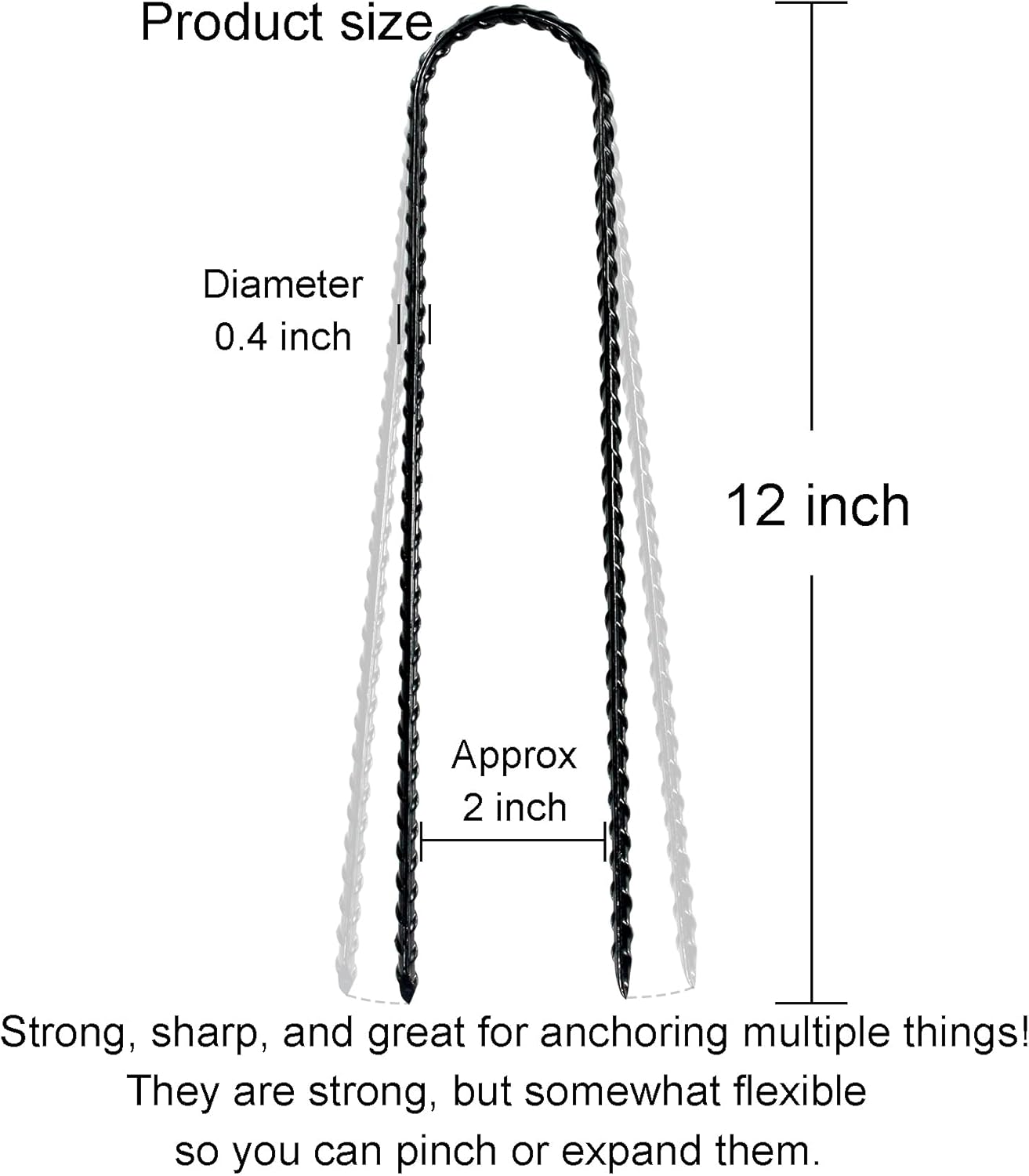 12 Inch Trampoline Wind Stakes Heavy Duty U Shaped Stakes for Ground, Trampoline Tie Down Anchor Kit for Swing Set, Camping Tents and Soccer Goal, Black Rebar Anchors (20)