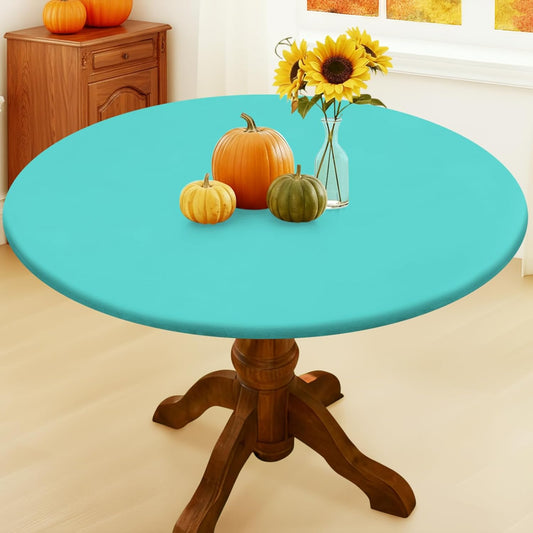 Smiry Round Picnic Tablecloth, Waterproof Elastic Fitted Table Covers for 45" - 56" Tables, Wipeable Flannel Backed Vinyl Tablecloths for Camping, Indoor, Outdoor, Teal