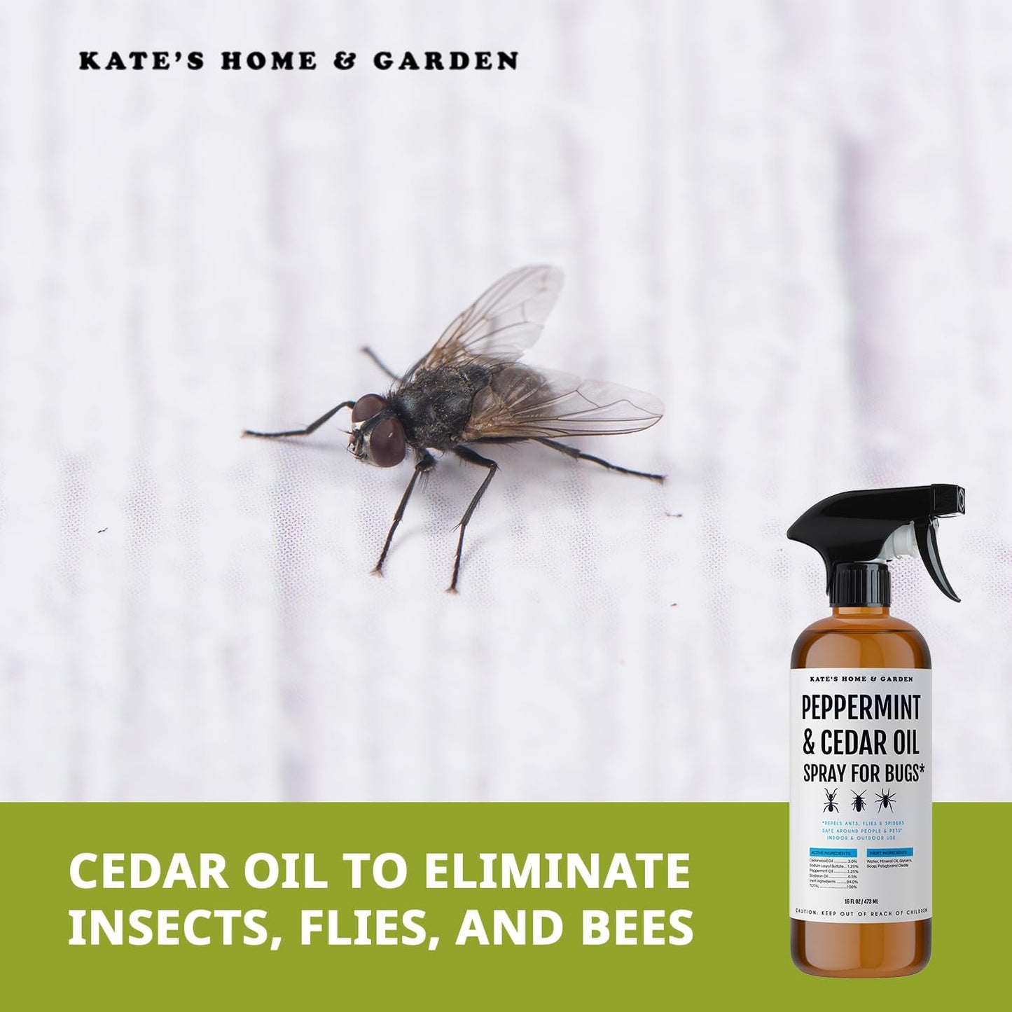 Kate's Home & Garden Peppermint Oil Spray for Bugs, Ants, Insects, Spiders, Roaches, Stink Bug. Pesticide and Insecticide Indoor Repellent Pest Control with Cedar Oil (16oz, Natural, Non Toxic)